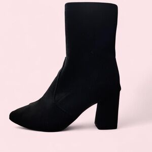 Black Suede Block Heel Ankle Boot